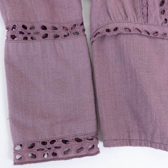 Free People Eyelet Cropped Blouse Peasant Boho Mauve Roan Rouge Joi - Picture 8 of 13